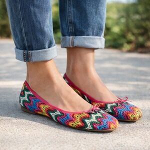 J. Crew Ballet EVIE Flats Womens 8 Multicolor Raffia Woven Boho Slip on Shoes